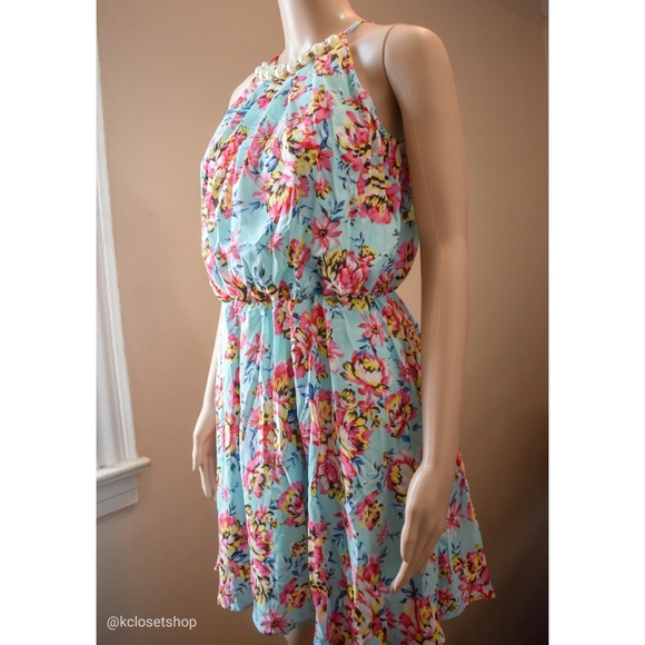 NWT | Floral Print and Pearl Mini Dress - Picture 3 of 8